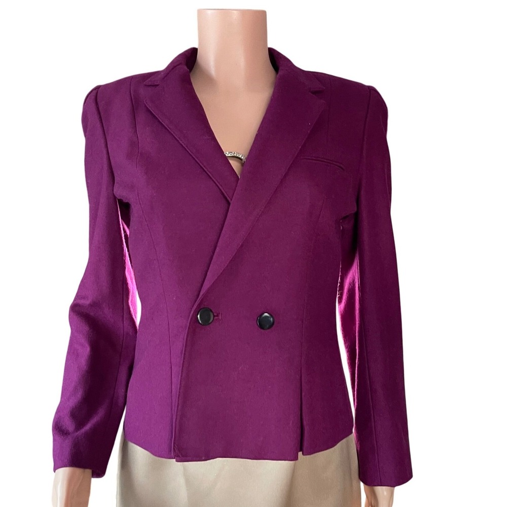 VTG Sasson Wool‎ Blazer Sz 10 Magenta Cropped Double Breasted 80s Paris NY